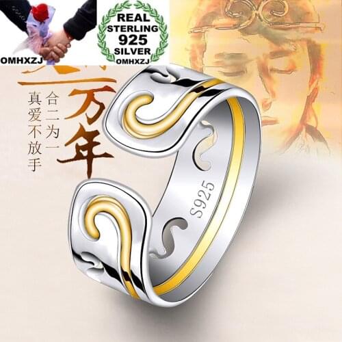 OMHXZJ Wholesale European Fashion Woman Man Lovers Couple Party Birthday Wedding Gift Hoop S925 Sterling Silver Ring Set RR846