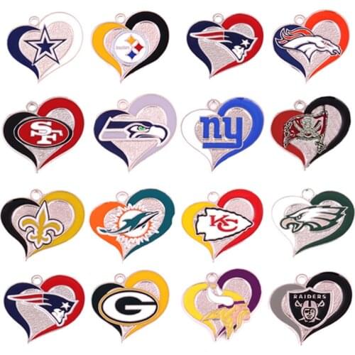 New Custom 16 Designs Rhinestone Heart American Football Pendant Charms