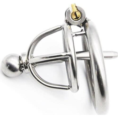 S size New Lock Stainless Steel Small Male Chastity Device with Catheter,Cock Cage,Chastity Belt,Penis Ring