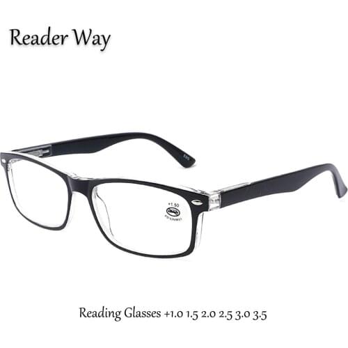 New Fashion Men Women Reading Glasses Rectangle Frame Black High Quality Presbyopic Eyeglasses +1.0 1.5 2.0 2.5 3.0 3.5 Unisex