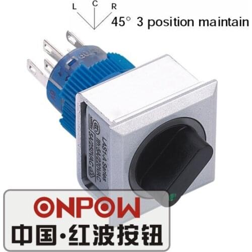 ONPOW 22mm Three position maintain 2NO2NC Ring LED Square Plastic selector switch (LAS1-AWF-22X/31/G/12V) CE, UL, ROHS
