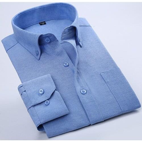 PARKLEES 2021 Oxford Cotton Shirts for Men Long Sleeve Slim Non Iron Button Down Collared Shirt Office Casual Dress Camisas