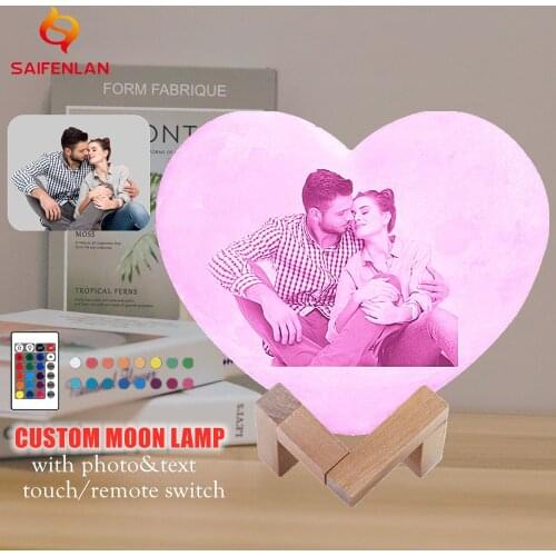 Personalized Custom Moon Lamp 3D print Heart Night Light Rechargeable Photo & Text Customized Lamp Lights LED Moon Light Gift