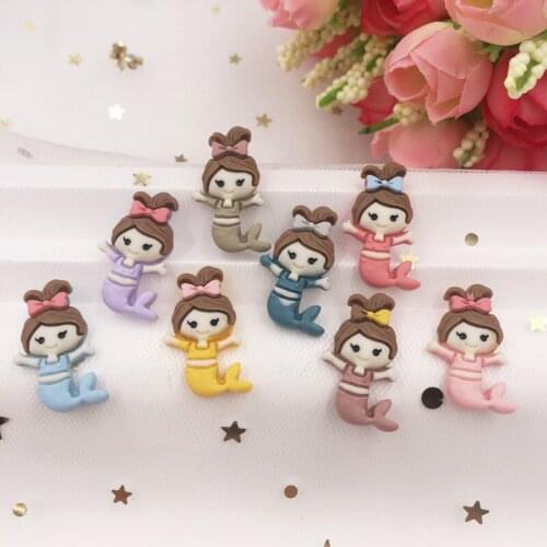 Hand Painted Resin Mix Kawaii Colorful cute Mermaid Flatback Cabochon Stone 12PCS Scrapbook DIY Decor Home Figurine Crafts