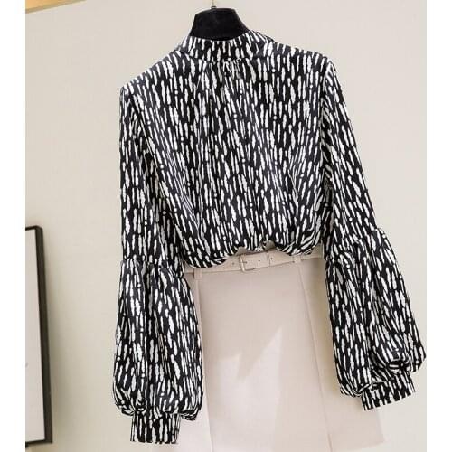 Chiffon Printed Women Blouse Summer New Design 2021 O-Neck Lantern Sleeved Elegant Office Lady Pulls Outwear Tops