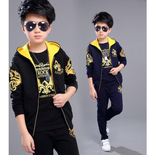 Sports Suit for Boys 3PCS/Set Childrens Suit Cotton Hooded Vest + T-Shirts + Pants Boys Kids Sportswear Tracksuit for Girls
