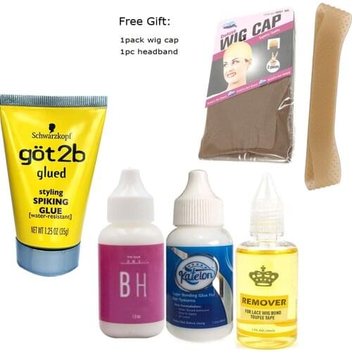 Super Lace Wig Hair Bonding Glue38ml + Remover30ml + Got2b Hair Gel For Toupee Lace Frontal System Wig Cap headband Free Gifts