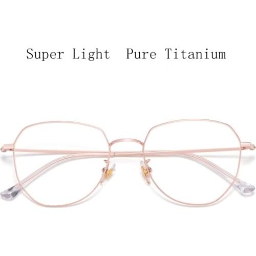 Ultralight Pure Titanium Glasses Frame Womens Wide-Sided Polygon β Titanium Glasses Frame Myopia Optical Glasses Frame 8009