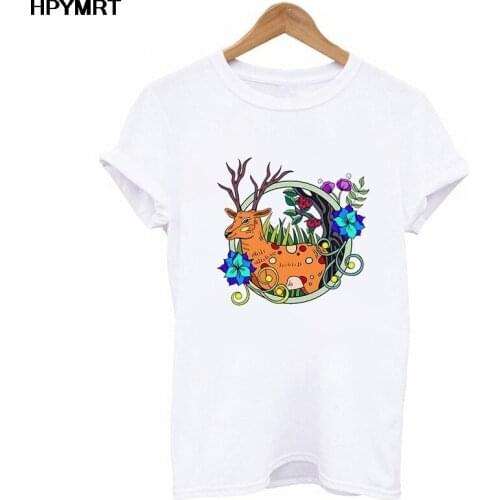 Women T shirt Lady Cute deer Printed Fashion Casual 90s Tee Womens Tshirt for Female Shirt Harajuku Clothes Top Graphic T-shirt