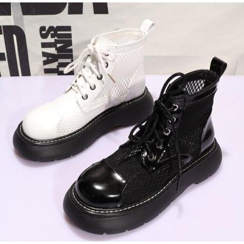Autumn New Woman Military Boots Girls Mesh Ankle Shoes Women Platform Flats Ladies Round Toe Boots Female Brand Motorcycle Boots