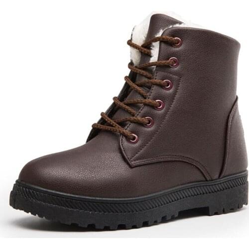 CUZULLAA Women Classic Winter Warm Plush Lining Work Boots Female Fashion Sneakers Shoes Lace-up Ankle Boots Plus Size 35-44