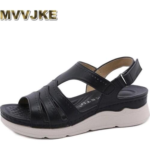 MVVJKE High Quality New Casual Womens Sandals Lightweight Velcro Summer Beach Shoes Comfortable Non-slip Open Toe Single Shoe