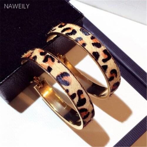 New Fashion Leopard Hoop Earrings Hyperbolic Horse Hair Big Circle Earring For Women Gold Metal Ladies Jewelry Punk Ear Clip