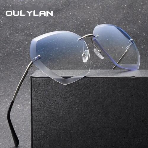 Oulylan Rimless Sunglasses Women Transparent Oversized Sun Glasses Gradient Shades Female Diamond Cutting Lens Eyewear UV400