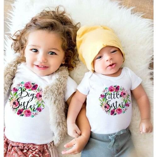 1pcs Family Matching Outfits Baby Kids Girls Little Big Sister Clothes Short Sleeve Baby Boy Bodysuit Girl T Shirt Kids Top Tee