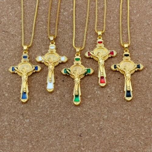 1pcs /lots Enamel Saint Benedict medal cross crucifix Alloy Charms Pendant Necklaces Jewelry DIY 23.6 inches Chains A-558d