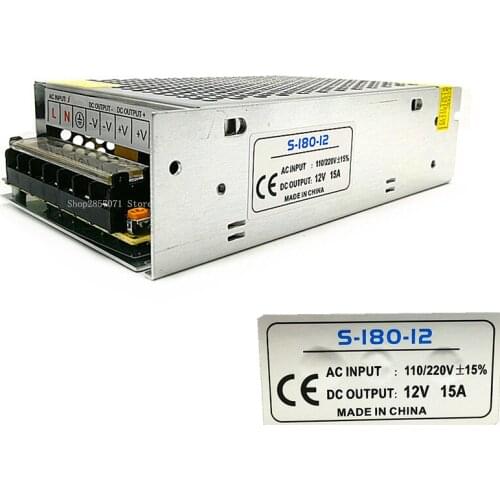 12V 15A 180W 100-220V Lighting Led Transformers Switch Power Supply for 3528 5050 5730 LED Strip Lights Free shipping