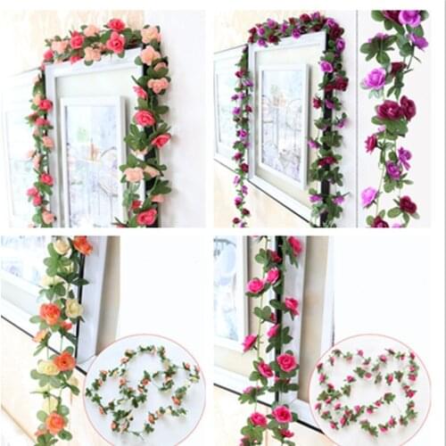 2.5meter Wedding Decorations Fake Silk Roses Ivy Vine Artificial Flowers With Green Leaves Hanging Garland