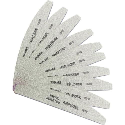 50Pcs 100/180 Nail Art Sanding Sandpaper Nail Washable Nail File Semilune Banana Buffing Curved Professional Manicure Tool Set