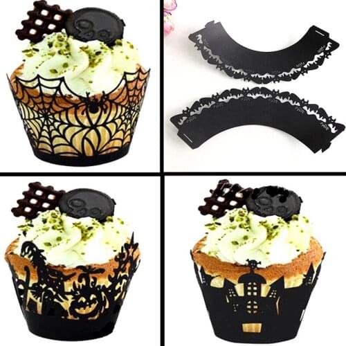 50pcs /pack Halloween Decorations Cupcake Wrappers Wraps Case Hollow Laser Cut Cake Decorating Supplies Halloween Party Gadgets