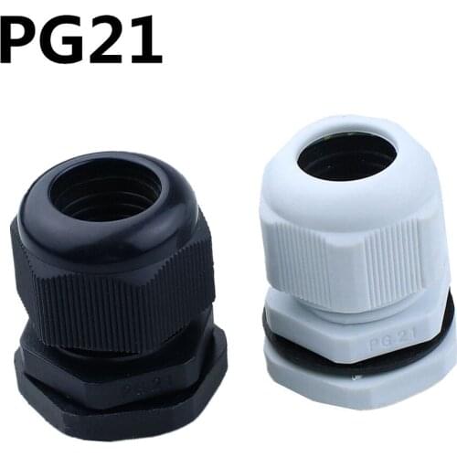6pcs PG21 Cable Glands Nylon plastic, waterproof cable connectors spiral fixed