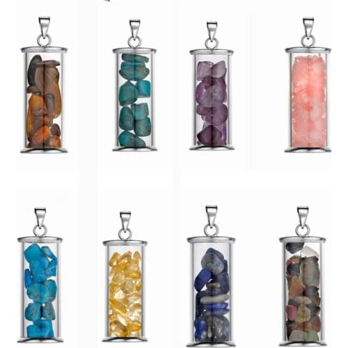 ASHMITA Natural Raw Tumbled Wicca Chip Stone Wishing Bottles Pendant Necklace Set Healing Reiki Energy Charged womenlove friend