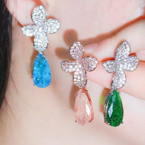 Large wedding flower drop earrings for women luxury zircon aesthetic jewelry fashion accessories 2020 new trend korean earrings