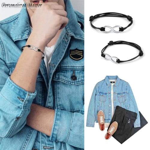 Personalized Master Customized Name Letters Infinity Symbol Stainless Steel Leather Bracelets Adjustable Bracelet DIY Jewelry