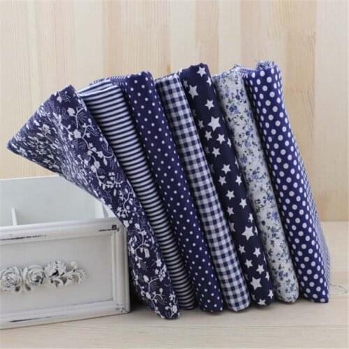 CF734 Blue Fabrics Dots/Stripe/Grid/Flowers 50x50cm 7 in one set 100% Cotton Fabrics For DIY Handmade Manual Patchwork Materials