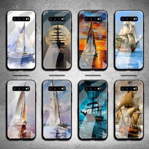 Sailing ship boat Phone Case Tempered Glass For Samsung S20 Plus S7 S8 S9 S10 Plus Note 8 9 10 Plus