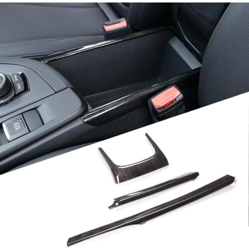 For BMW X1 F48 2016-19 For BMW X2 F47 2018 2019 Left Hand Drive 3 Pcs Black Wood Grain ABS Car Armrest Box Decoration Trim Parts