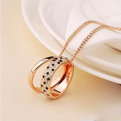 Elegant fashion black and white leopard double inlaid Rhinestone Crystal Necklace Fashion sweater chain