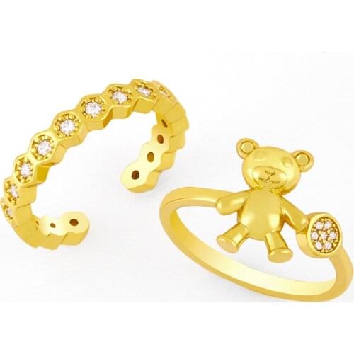 FLOLA Gold Plated Cubic Zirconia Cute Little Bear Rings For Women Crystal Open Finger Ring Fashion Jewelry Gift rigk89