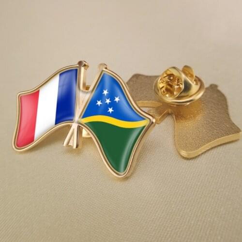 France and Solomon Islands Crossed Double Friendship Flags Lapel Pins Brooch Badges