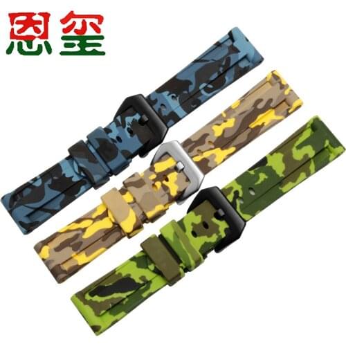 22 24 26mm Waterproof Camouflage Silicone watchband with pin bukcle Replacement rubber strap for PAM111 mens watch accesoories