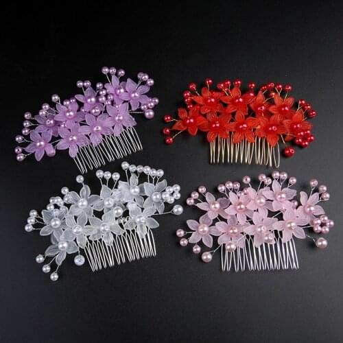 Colorful Floral Bridal Hair Comb Tiaras Acrylic Pearls Headpieces Women Headdress Wedding Hair Accessories расческа для волос