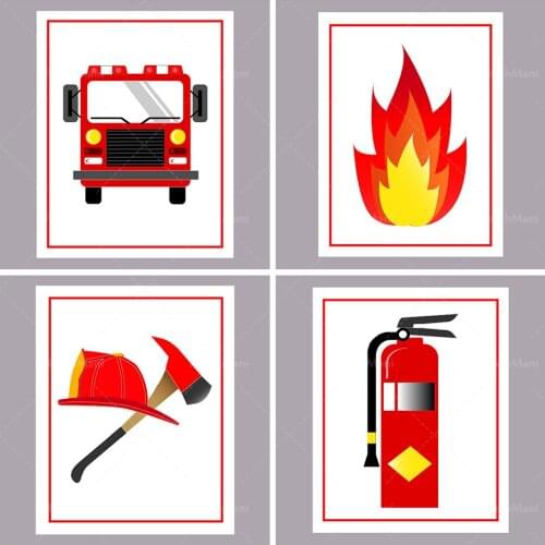 Printmaking HD Printing Home Decor Picture Firefighter Firetruck Watercolor Cartoon Fire Truck Wall Art Modular Poster Painting