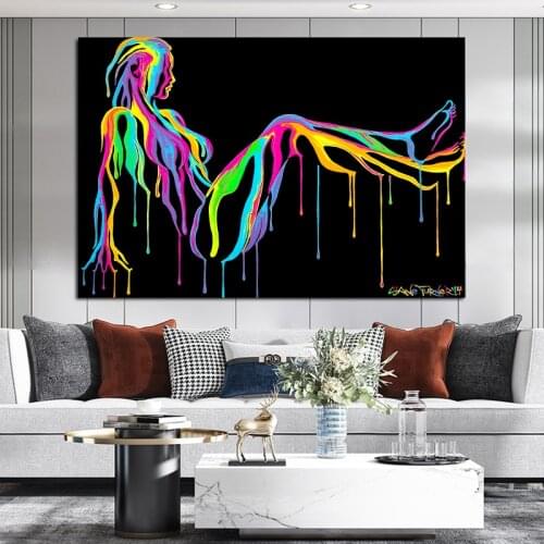 Pop Art Colorful Abstract Sexy Girl Nude Canvas Painting Poster and Print Picture for Living Room Wall Art Pictures for Bedroom