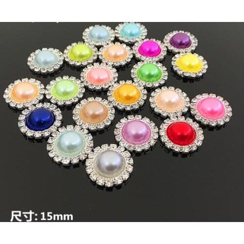 100 Pieces 15mm Flat Back Crystal Pearl Button Metal Rhinestone Buttons Diamante Button DIY Sewing Craft Decoration Mix Color