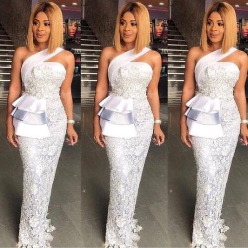 Mermaid White Long Dresses Lace Appliques One Shoulder For Black Girls Prom Party Evening Gala Custom Made Formal Gowns