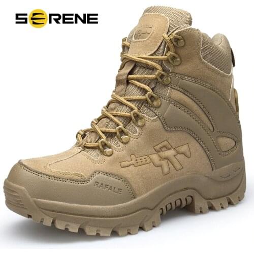 SERENE Brand Mens Boots Military boot Combat Mens Chukka Ankle Bot Tactical Big Size Army Bot Male Shoes Safety Motocycle Boots