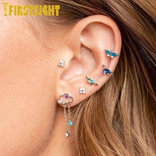 925 Sterling Silver Ins Inlaid Zircon Dinosaur Stud Earrings Simple Cute Gold Color Zircon Earrings For Women Fashion Jewelry