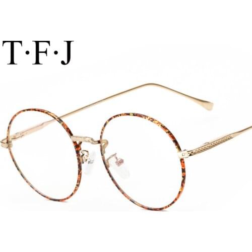 TFJ Fashion Retro Round Glasses Frame Women Myopia Metal Eyeglasses Optical Prescription Lens Plain Mirror monturas de gafas