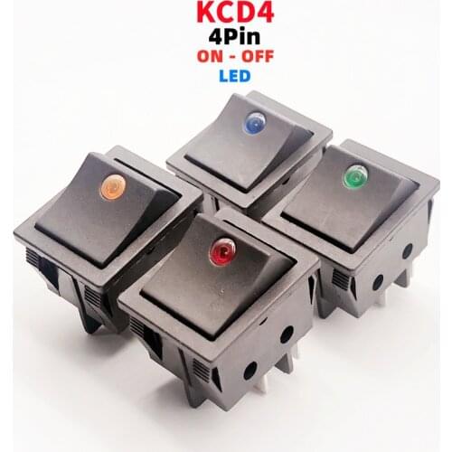 1pcs rocker switch KCD4 four-pin 2 position ON-OFF Mini with light cat-eye 220V LED rocker switch button AC30A250V drop shipping