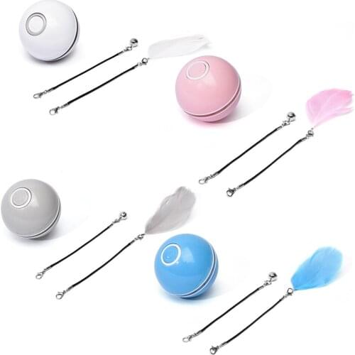 Smart Interactive Cat Toy Ball Colorful LED Self Rotating Ball With Catnip Bell Feather USB Rechargeable Cat Ball Toy Dropship