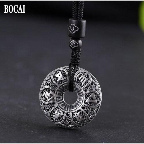 S990 sterling silver vintage Thai silver set pendant fashion engrave six-word mantra safe buckle silver pendant