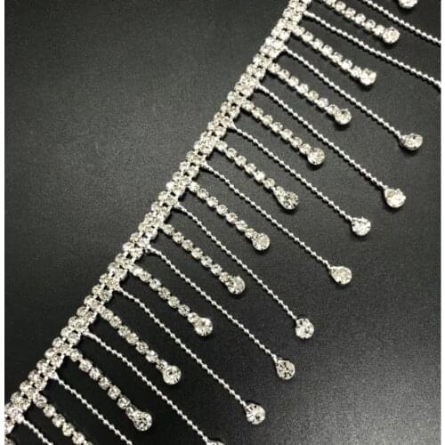 1yard beaded fringe rhinestone trimmings for clothes Handmade beading appliques patch diy sewing accessories for wedding dresses