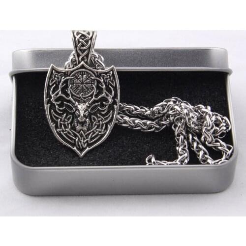 Yage 1pcs Legendary Viking Aegishjalmur Amulet Pendant Necklace Large Double Deer Sekira Viking Nordic Talisman Pendant Necklace