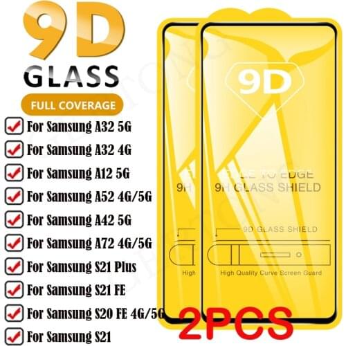 2Pcs Tempered Glass For SamSung Galaxy A72 52 A12 A32 4G/5G S21 S21 Plus S20 FE A72 A52 9D Screen Protector Full Protective Film
