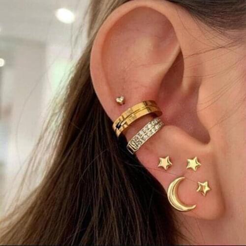 New Creative Earrings for Women Simplicity Without Pierced Ear Clip Alloy Stars Moon Earrings Set Accesorios Mujer 2021